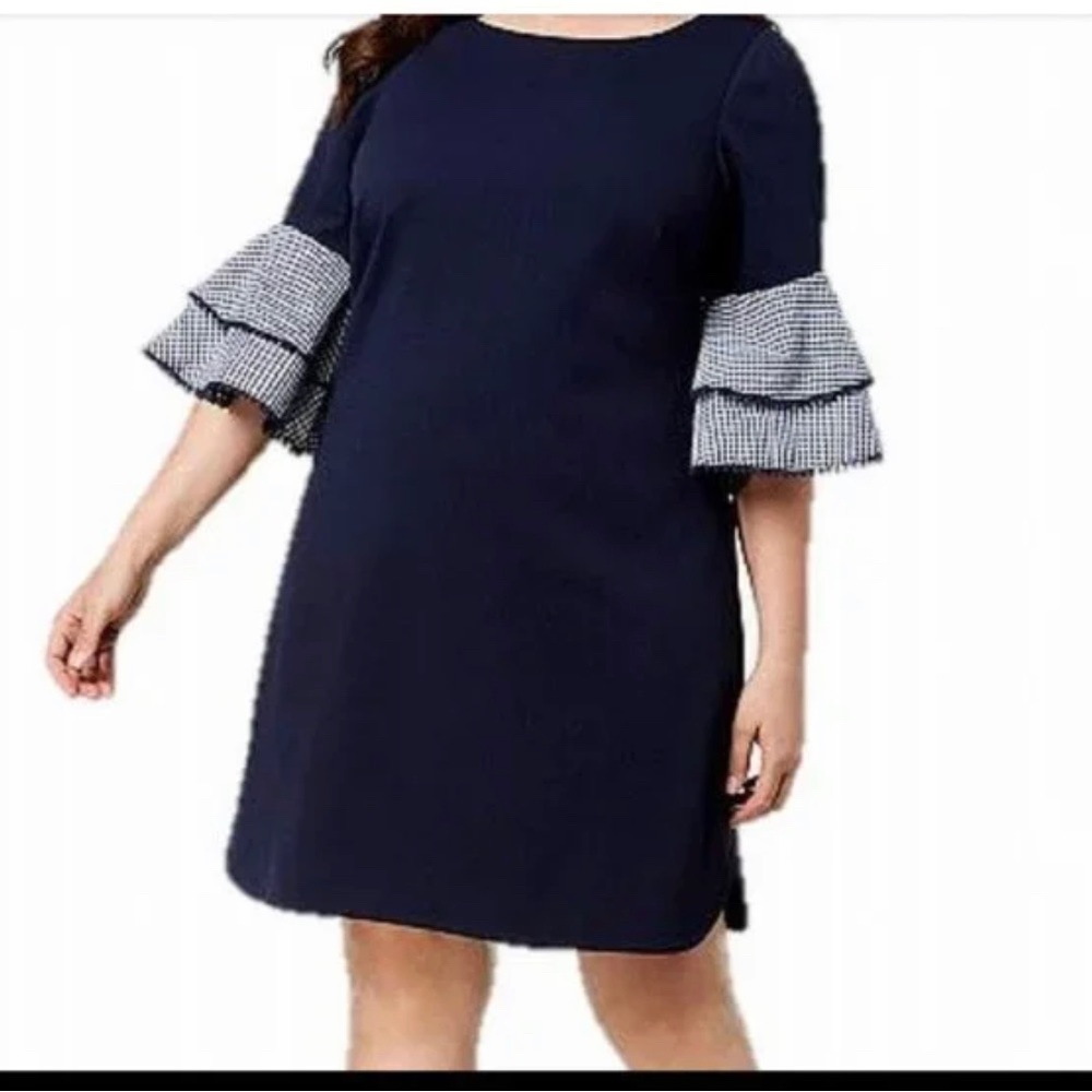Jessica Howard navy gingham peplum sleeve dress